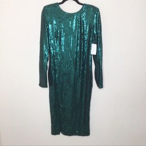 Dress the Population Natalie Dress emerald green sequin long sleeve XXL